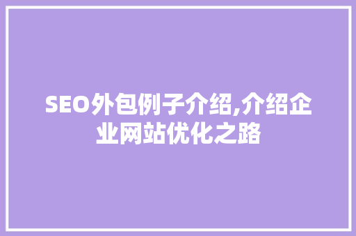 SEO外包例子介绍,介绍企业网站优化之路