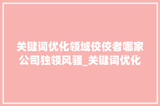 关键词优化领域佼佼者哪家公司独领风骚_关键词优化哪家做得好
