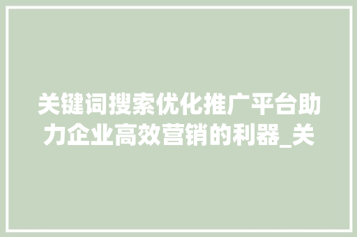 关键词搜索优化推广平台助力企业高效营销的利器_关键词搜索优化推广平台