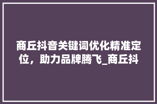 商丘抖音关键词优化精准定位，助力品牌腾飞_商丘抖音关键词优化价格