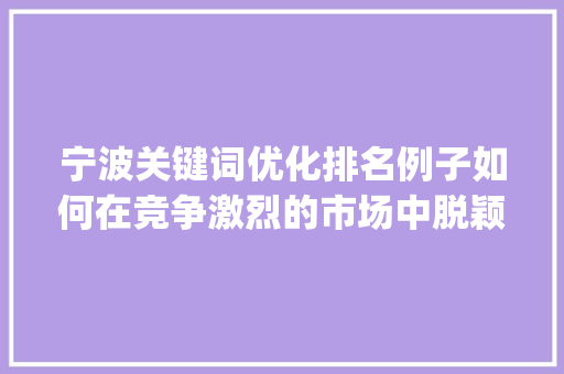 宁波关键词优化排名例子如何在竞争激烈的市场中脱颖而出_宁波关键词优化排名案列