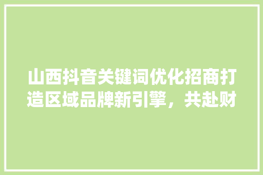 山西抖音关键词优化招商打造区域品牌新引擎，共赴财富未来_山西抖音关键词优化招商