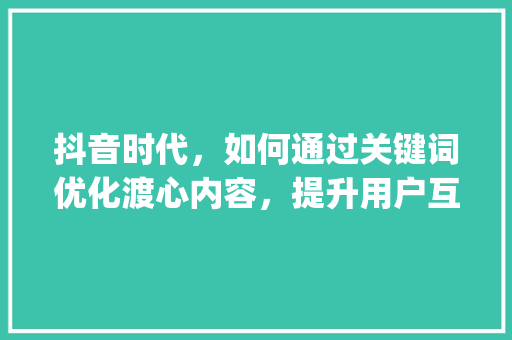 抖音时代，如何通过关键词优化渡心内容，提升用户互动与传播效果_抖音关键词优化渡心