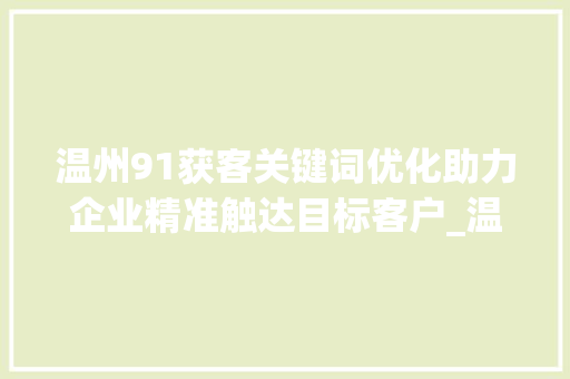 温州91获客关键词优化助力企业精准触达目标客户_温州91获客关键词优化
