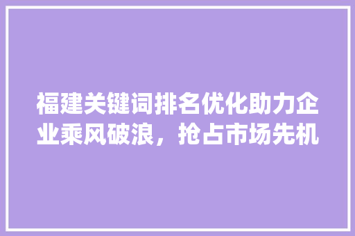 福建关键词排名优化助力企业乘风破浪，抢占市场先机_福建推广关键词排名优化