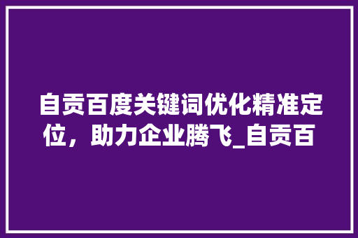 自贡百度关键词优化精准定位，助力企业腾飞_自贡百度关键词优化