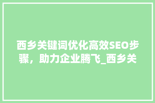 西乡关键词优化高效SEO步骤，助力企业腾飞_西乡关键词优化哪家好