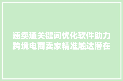 速卖通关键词优化软件助力跨境电商卖家精准触达潜在客户_速卖通关键词优化软件