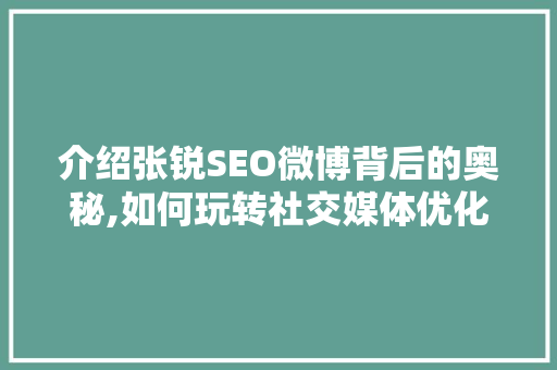 介绍张锐SEO微博背后的奥秘,如何玩转社交媒体优化