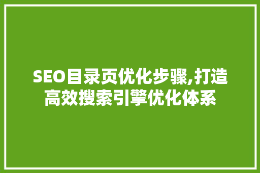 SEO目录页优化步骤,打造高效搜索引擎优化体系