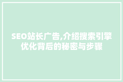 SEO站长广告,介绍搜索引擎优化背后的秘密与步骤