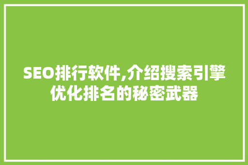SEO排行软件,介绍搜索引擎优化排名的秘密武器