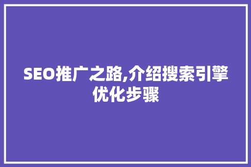 SEO推广之路,介绍搜索引擎优化步骤