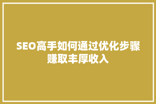 SEO高手如何通过优化步骤赚取丰厚收入