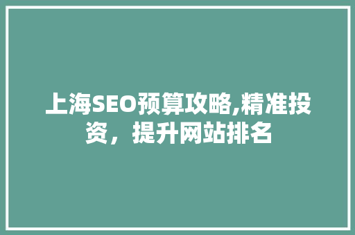 上海SEO预算攻略,精准投资，提升网站排名
