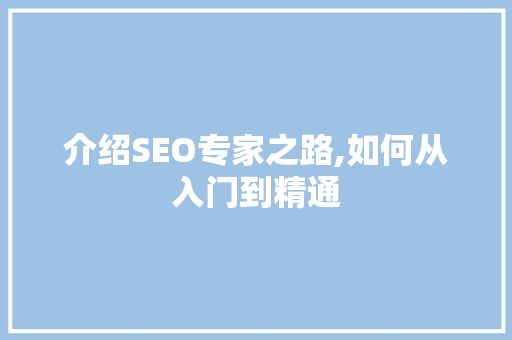 介绍SEO专家之路,如何从入门到精通
