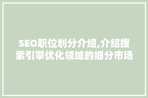 SEO职位划分介绍,介绍搜索引擎优化领域的细分市场