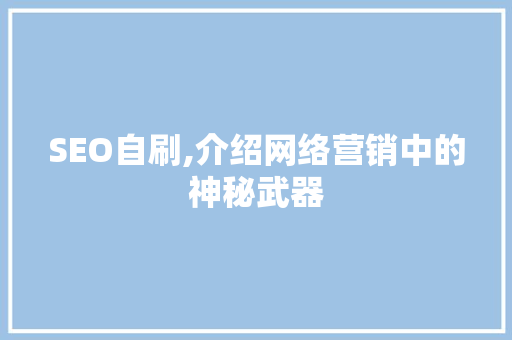 SEO自刷,介绍网络营销中的神秘武器