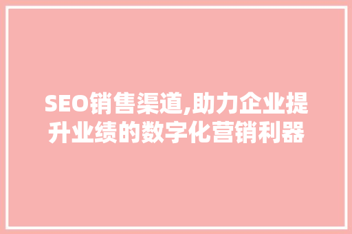 SEO销售渠道,助力企业提升业绩的数字化营销利器