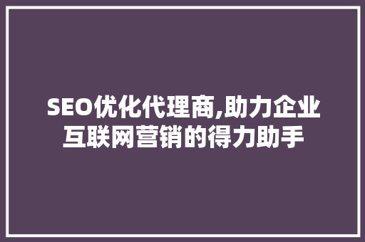 SEO优化代理商,助力企业互联网营销的得力助手