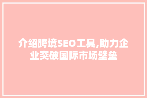 介绍跨境SEO工具,助力企业突破国际市场壁垒
