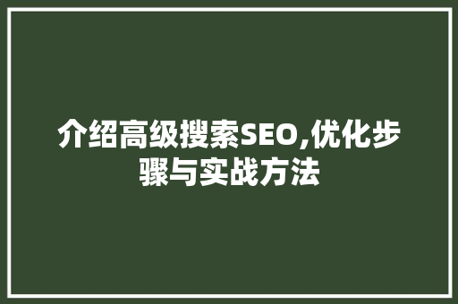 介绍高级搜索SEO,优化步骤与实战方法