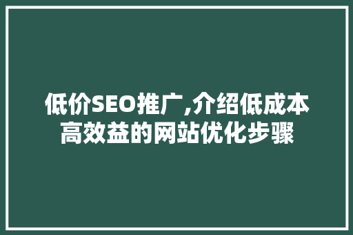 低价SEO推广,介绍低成本高效益的网站优化步骤