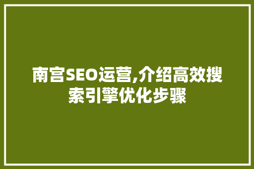 南宫SEO运营,介绍高效搜索引擎优化步骤