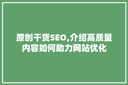 原创干货SEO,介绍高质量内容如何助力网站优化