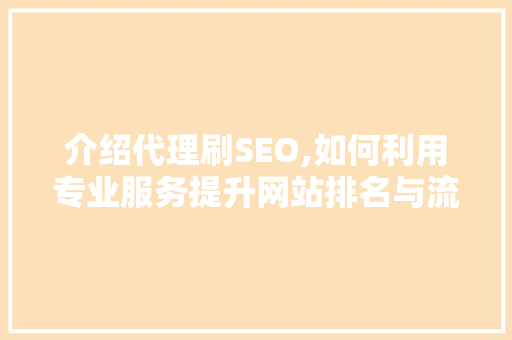介绍代理刷SEO,如何利用专业服务提升网站排名与流量
