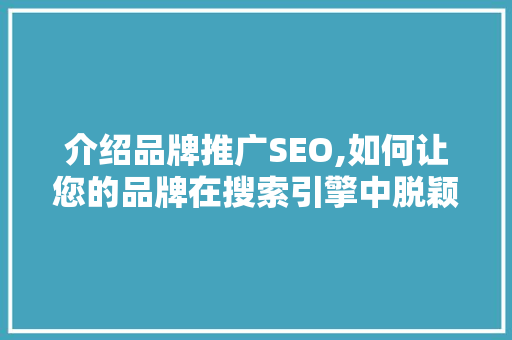 介绍品牌推广SEO,如何让您的品牌在搜索引擎中脱颖而出