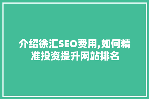 介绍徐汇SEO费用,如何精准投资提升网站排名