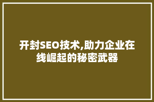 开封SEO技术,助力企业在线崛起的秘密武器