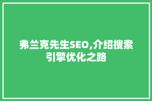 弗兰克先生SEO,介绍搜索引擎优化之路