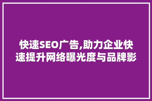 快速SEO广告,助力企业快速提升网络曝光度与品牌影响力