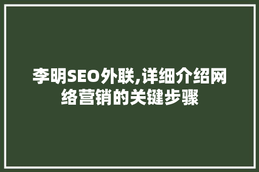 李明SEO外联,详细介绍网络营销的关键步骤