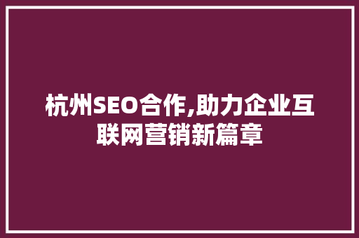 杭州SEO合作,助力企业互联网营销新篇章