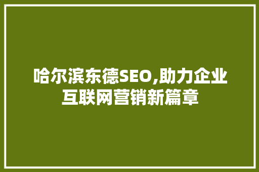 哈尔滨东德SEO,助力企业互联网营销新篇章