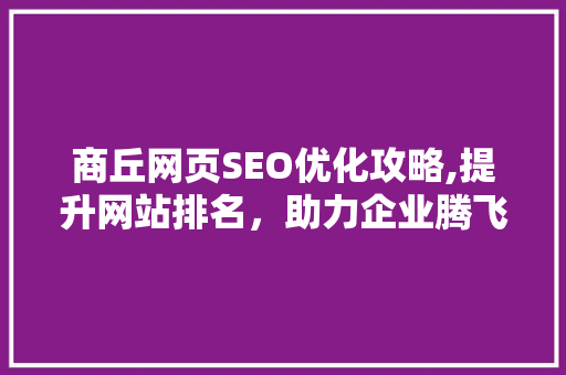 商丘网页SEO优化攻略,提升网站排名，助力企业腾飞