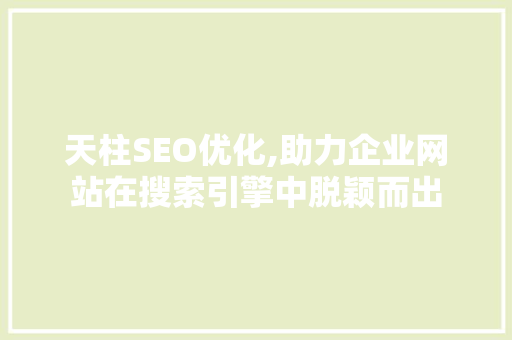 天柱SEO优化,助力企业网站在搜索引擎中脱颖而出
