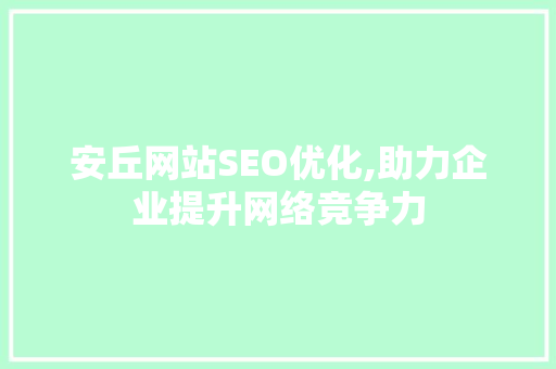 安丘网站SEO优化,助力企业提升网络竞争力