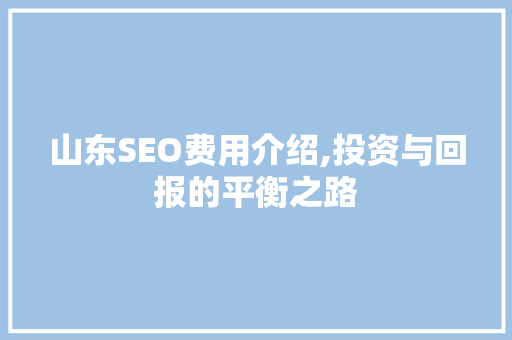 山东SEO费用介绍,投资与回报的平衡之路