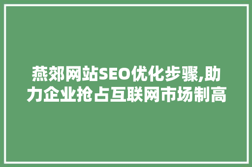 燕郊网站SEO优化步骤,助力企业抢占互联网市场制高点