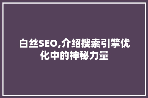 白丝SEO,介绍搜索引擎优化中的神秘力量