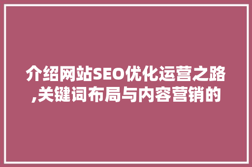 介绍网站SEO优化运营之路,关键词布局与内容营销的艺术