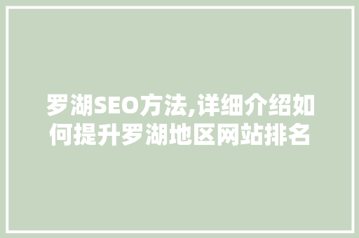 罗湖SEO方法,详细介绍如何提升罗湖地区网站排名