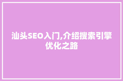 汕头SEO入门,介绍搜索引擎优化之路