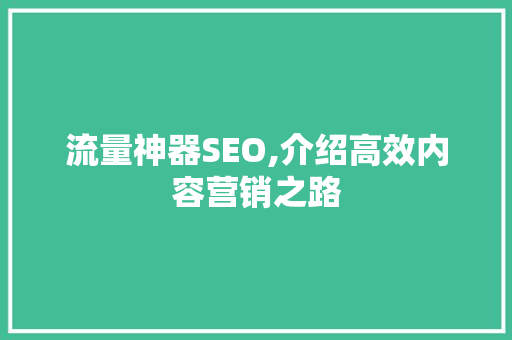 流量神器SEO,介绍高效内容营销之路