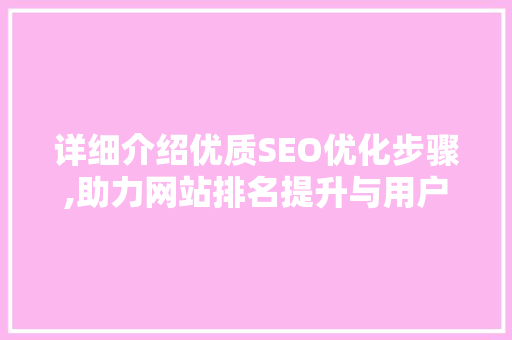 详细介绍优质SEO优化步骤,助力网站排名提升与用户体验优化