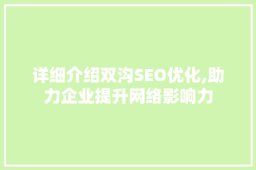 详细介绍双沟SEO优化,助力企业提升网络影响力